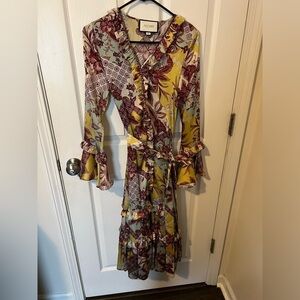 Alexis Wiera Printed Ruffle Wrap Midi Dress Size XS